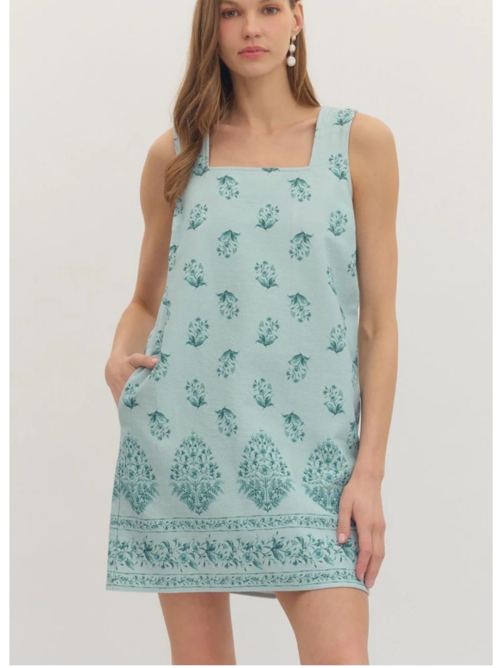New Boho Blue Floral Shift Sleeveless Denim Mini Dress